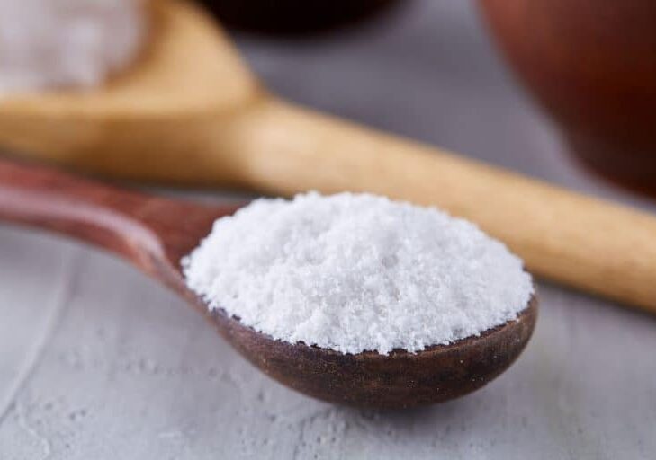 Cuchara con MSM, un polvo blanco parecido a la sal gorda