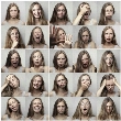 mosaico de una mujer mostrando múltiples expresiones faciales que simbolizan la conexión entre emociones y digestión