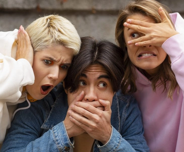 amigos-de-frente-posando-juntos