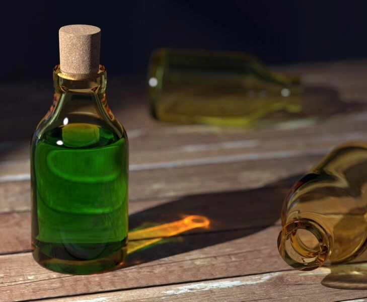 Botella con aceite de algas