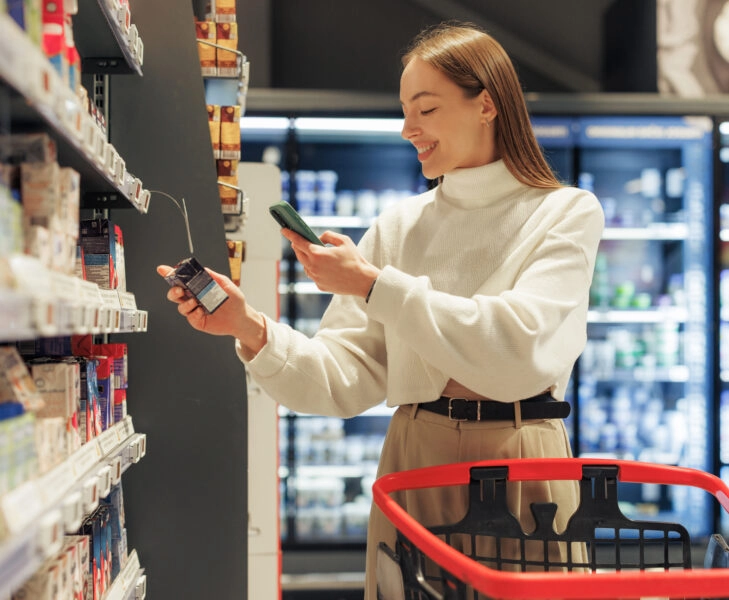 trampas en el etiquetado de los alimentos Mujer evitando las trampas en el etiquetado de los alimentos
